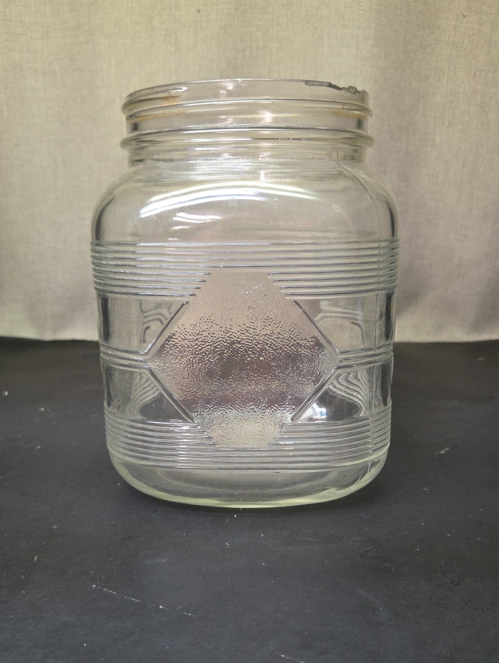 Vintage Hazel Atlas Square Clear Glass Coffee Jar Ribbed Textured Diamond Design